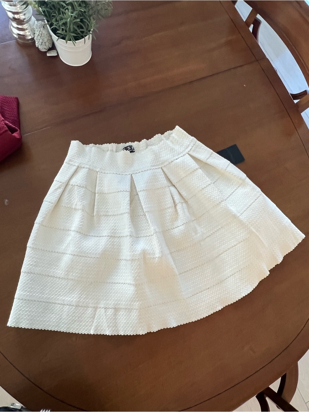 Textured Cream Pleated Midi Skirt